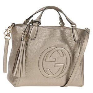GUCCI Soho Hand Bag Leather 2way Champagne Gold Gold
